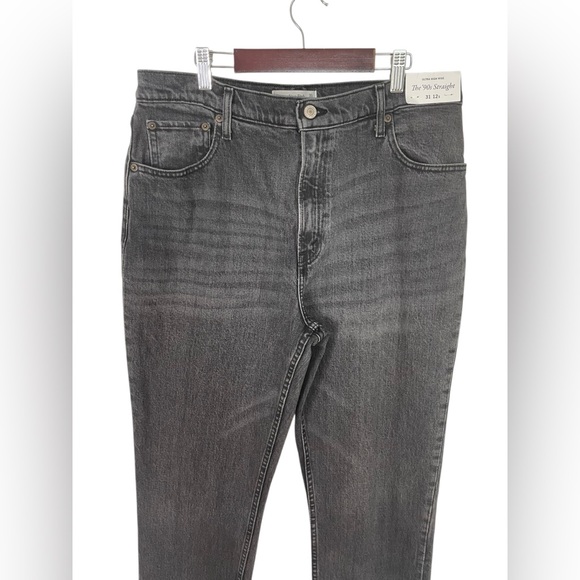NWT Abercrombie & Fitch The 90’s Straight Ultra High Rise Washed Black 31/12S - Picture 3 of 11